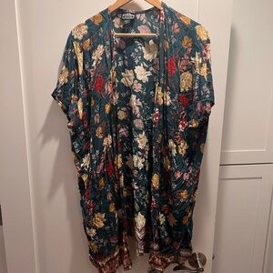 Angie Floral Kimono - Teal and Multicolor